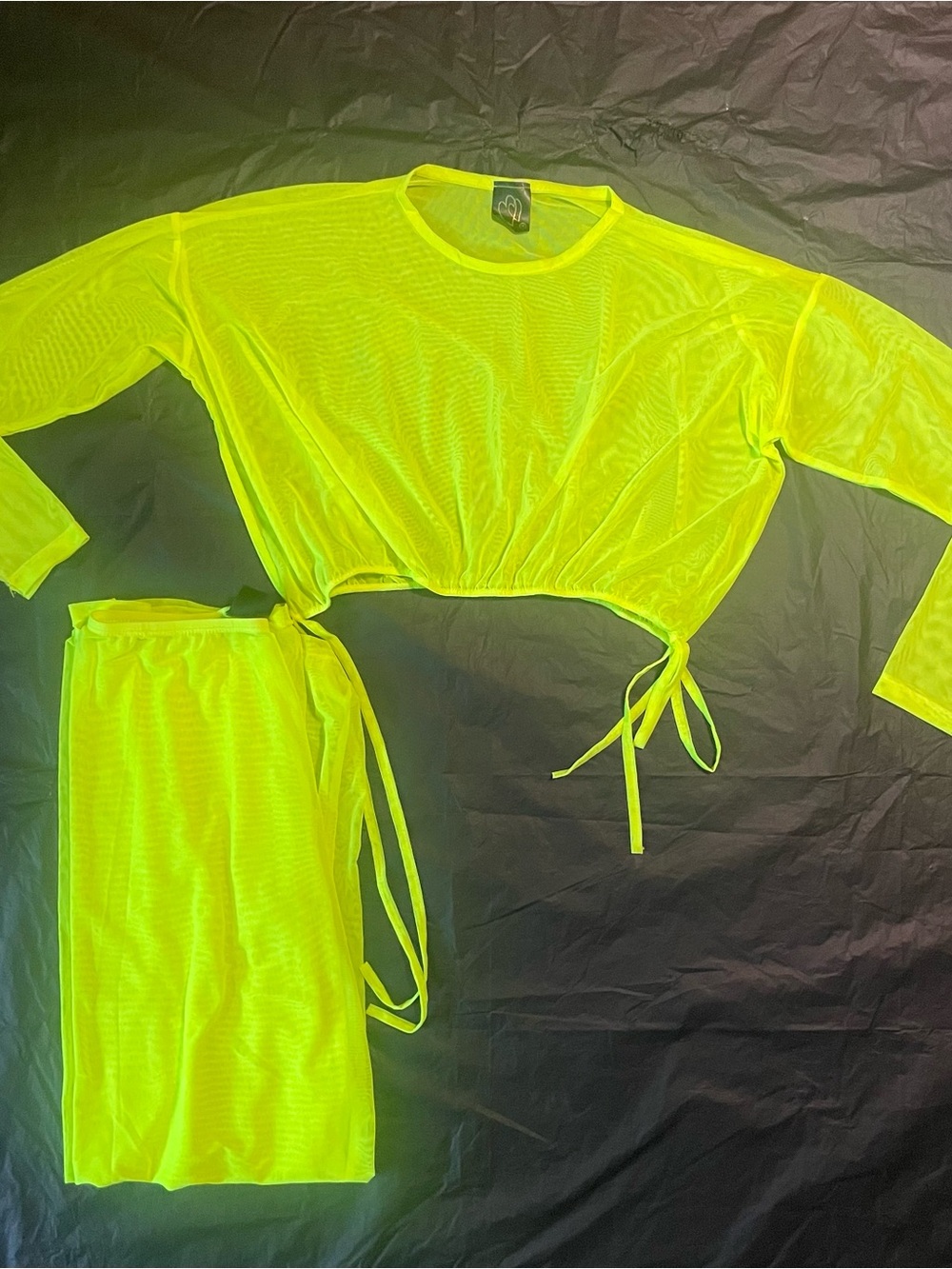 Neon Yellow Mesh Two-Piece Set - Crop Top & Skirt